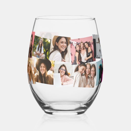 コラージュ14枚おもしろい可愛いカスタム文字 ステムなしワイングラス (左)