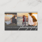 コラージュ3枚の写真付きブラックグラデーション写真 名刺 (正面)