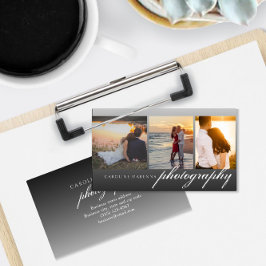 コラージュ3枚の写真付きブラックグラデーション写真 名刺
