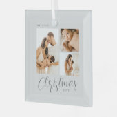 コラージュ3枚の写真編集可能カラークリスマスオーナメント ガラスオーナメント (正面左)