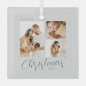 コラージュ3枚の写真編集可能カラークリスマスオーナメント ガラスオーナメント (正面)