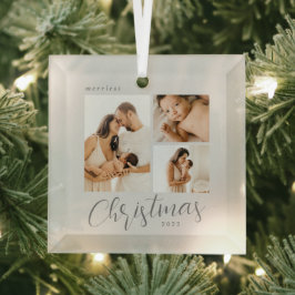 コラージュ3枚の写真編集可能カラークリスマスオーナメント ガラスオーナメント