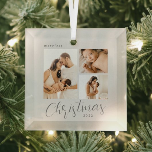コラージュ3枚の写真編集可能カラークリスマスオーナメント ガラスオーナメント (インサイチュ)