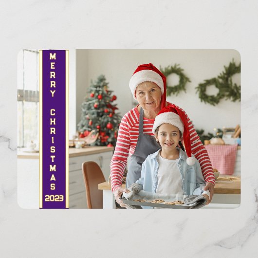 コラージュ4枚の写真メリークリスマスレッドファミリー金ゴールド 箔シーズンカード (正面)