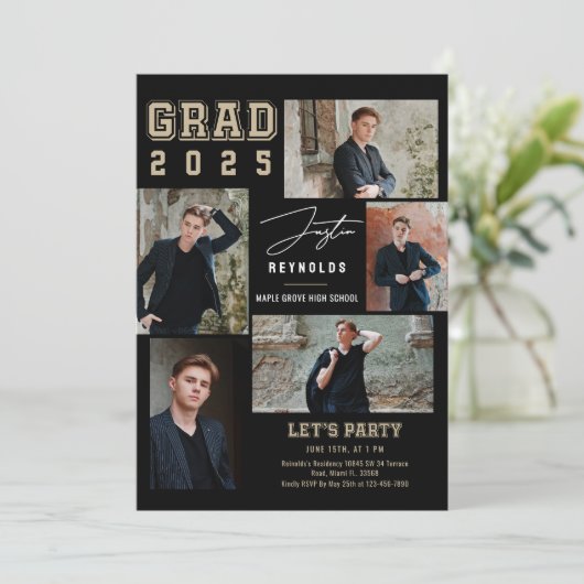 コラージュ5枚モダンの写真の卒業招待状 招待状 (スタンド正面)