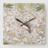 コラージュ、デジタル、パターン、パステル、自然、離れ、 スクエア壁時計 (正面)