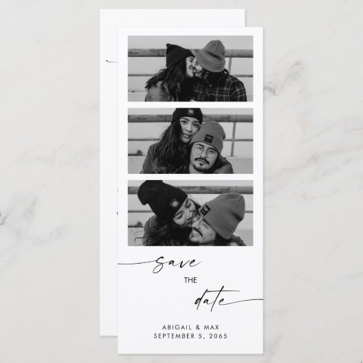 コラージュB/W写真ロングウェディング日付を保存 (正面/裏面)