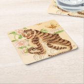 コリアストライプのンタイガーヴィンテージミンファ スクエアペーパーコースター (アングル)