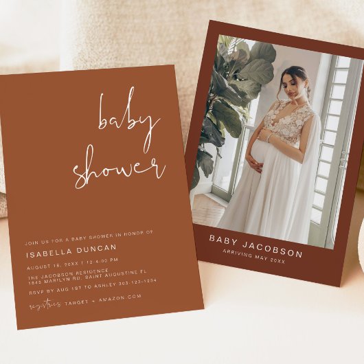 コリアンダーボホテラコッタと錆びた赤ちゃんシャワー 招待状