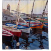 コリオールの美しい赤オレンジブルーグリーンボート シャワーカーテン (正面)