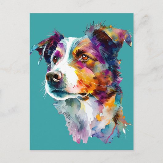 コリカラフルー犬の水縁ど色ポートレート ポストカード (正面)