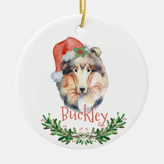 コリクリスマスパーソナライズされたの水彩色 セラミックオーナメント (正面)