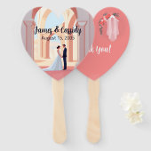 コリセウム結婚アーチの下のカップルイラストレーション ハンドファン (正面&裏面)