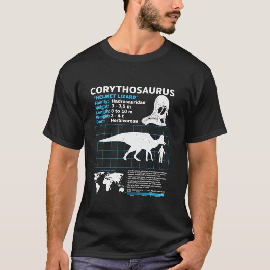 コリトサウルスのファクトシート 恐竜の事実 Tシャツ (正面)