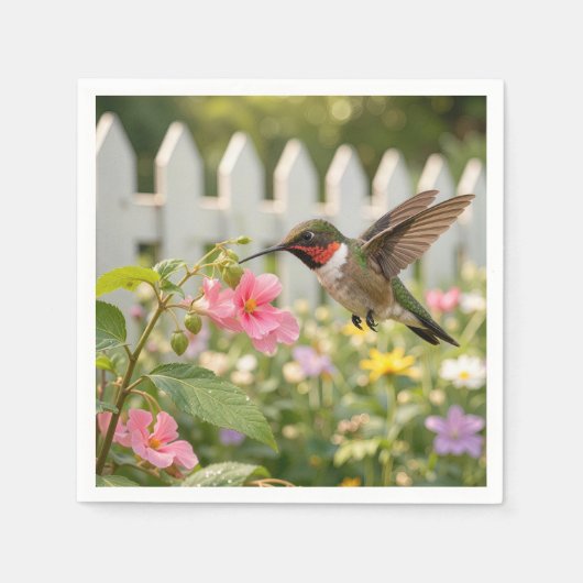 コリブリとナデシコの花 スタンダードカクテルナプキン (正面)