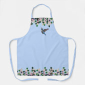 コリブリと白い花のライトブルー エプロン (正面)