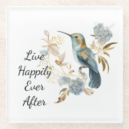 コリブリのハイドランジアの花 ガラスコースター