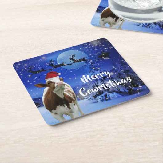 コリメリーストマスサンタカウホリデイ スクエアペーパーコースター (アングル)