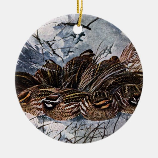 コリンウズラの一群 セラミックオーナメント (正面)