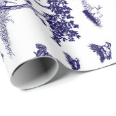 コリンウズラToile De Jouy Navyおよび白 ラッピングペーパー (ロールコーナー)