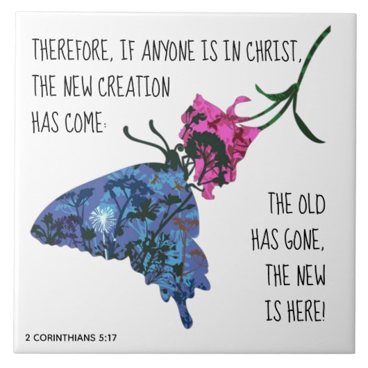 コリンチアン2人の詩，花に蝶々，5:17 タイル (正面)