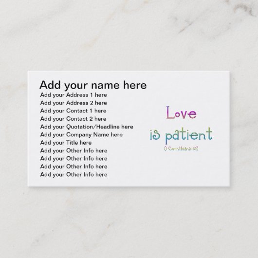 コリンチア人13人 – 恋は辛抱強い 名刺 (正面)