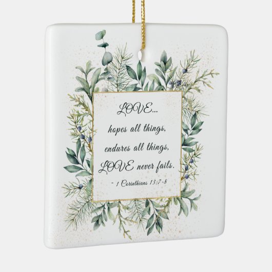 コリンチア人13:7-8冬の緑のクリスマス セラミックオーナメント (右)