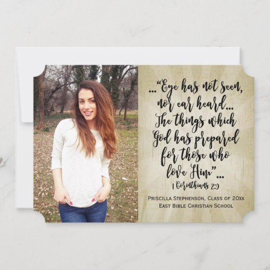 コリントのキリスト教の聖書の聖句の写真卒業 招待状 (正面)