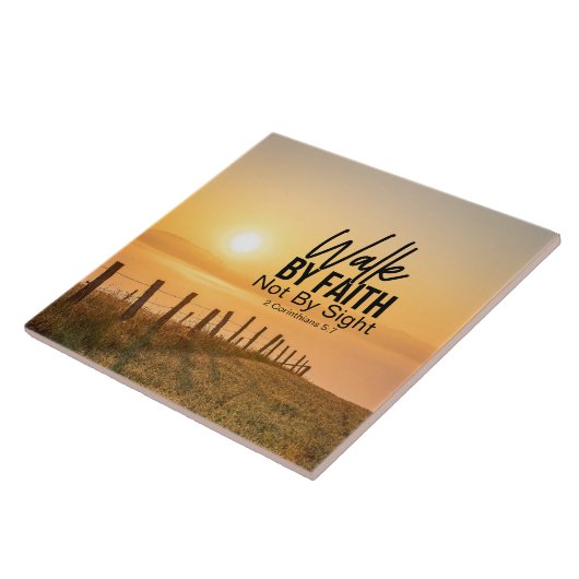 コリントの信徒への手紙二 5:7 歩きなさい 信仰によって 祈りの言葉 セラミックタイル 夕焼け (側面)