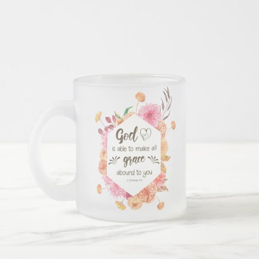 コリントの信徒への手紙二 9:8 神は、恵みが豊かに与えられるようにすることができます フロストグラスマグカップ (左)