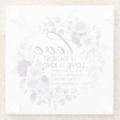 コリントの第一 13:4 愛は忍耐強い 紫の花 ガラスコースター (裏面)