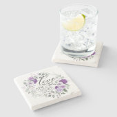 コリントの第一 13:4 愛は忍耐強い 紫の花 ストーンコースター (横)