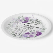 コリントの第一 13:4 愛は忍耐強い 紫の花 ペーパープレート (アングル)