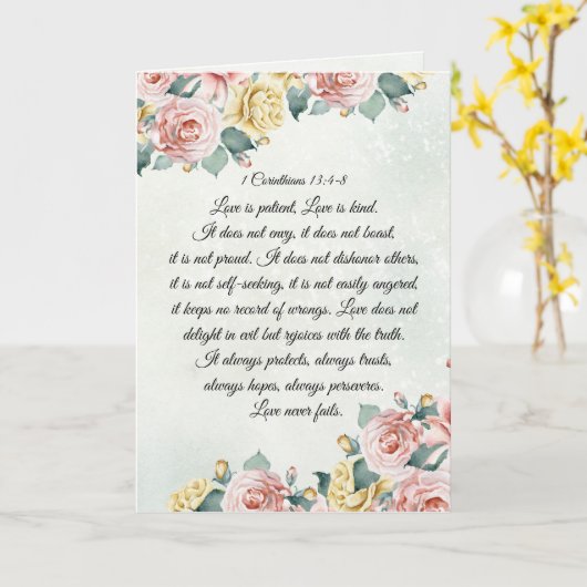 コリントの第一 13:4-8 愛は忍耐強い、愛は親切 カード (黄色い花)