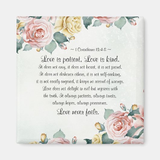 コリントの第一 13:4-8 愛は忍耐強い、愛は親切 マグネット (正面)