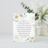 コリントの第一 13:4-8 愛は忍耐強い 白いデイジー ポストカード (スタンド正面)