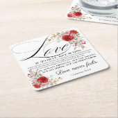 コリントの第一 13:4-8 愛は忍耐強い 聖書 花 スクエアペーパーコースター (アングル)