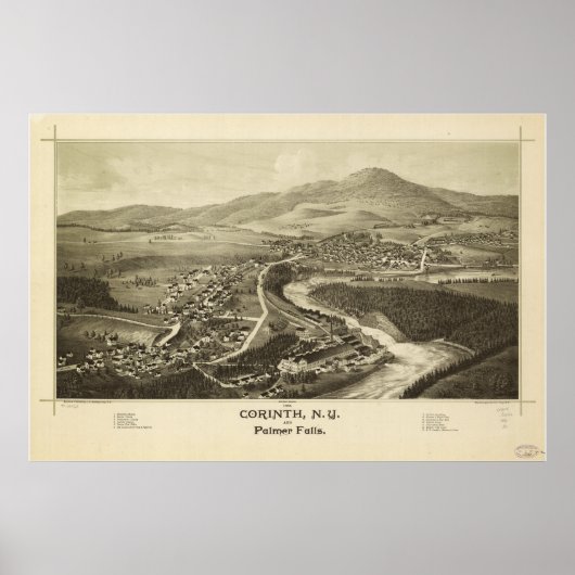 コリントニューヨーク1888アンティークパノラママップ ポスター (正面)