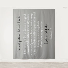 コリント人への手紙　愛は忍耐強い（グレー背景のモノクロ） タペストリー