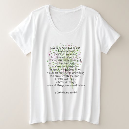 コリント人13: 4-7 プラスサイズTシャツ (デザイン正面)