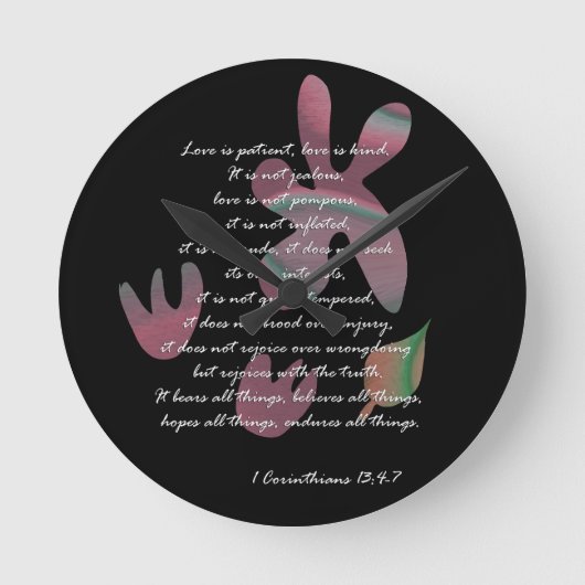 コリント人13: 4-7 ラウンド壁時計 (正面)