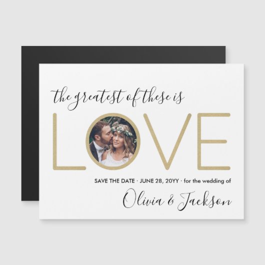 コリント引用文ラブフォトウェディング日付を保存 マグネット招待状 (正面/裏面)