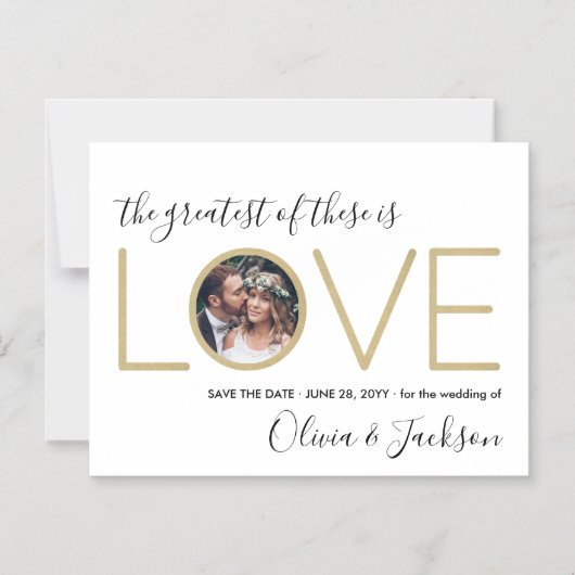 コリント引用文ラブフォトウェディング日付を保存 マグネット招待状 (正面)