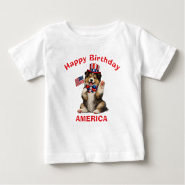 コリーの子犬 (2歳) 愛国的な子供用Tシャツ ベビーTシャツ