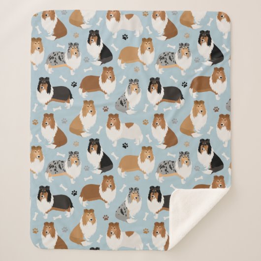 コリーの粗い手と骨 シェルパブランケット (正面)