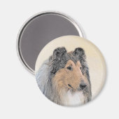 コリーの絵画かわいいオリジナルの犬 マグネット (正面/裏面)