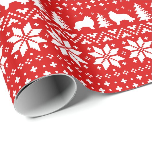 コリーはクリスマスのセーターパターン赤のシルエットを描きます ラッピングペーパー (ロールコーナー)