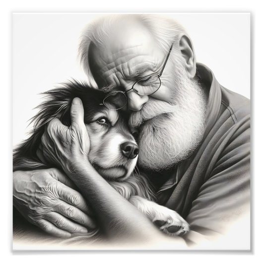 コリーを持つ老人を優しく受け入縁どれる フォトプリント (正面)