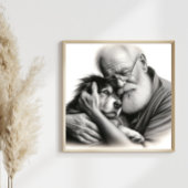 コリーを持つ老人を優しく受け入縁どれる フォトプリント