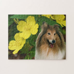 コリーイエロープリムローズドッグアート ジグソーパズル